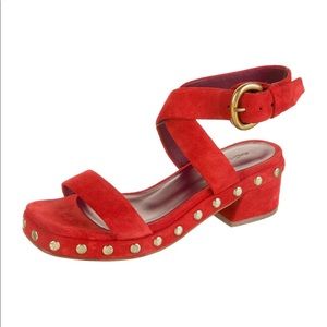 Rachel Comey Red Studded Suede Platform Sandals